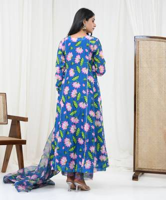 Teal blue hand embroidered kurta set 4