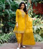 Yellow Viscose Silk Full Stitched Punjabi Salwar Suit