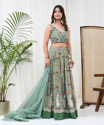 Mint Chanderi Lehenga Set 5