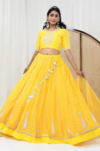 Yellow Chanderi Lehenga Set