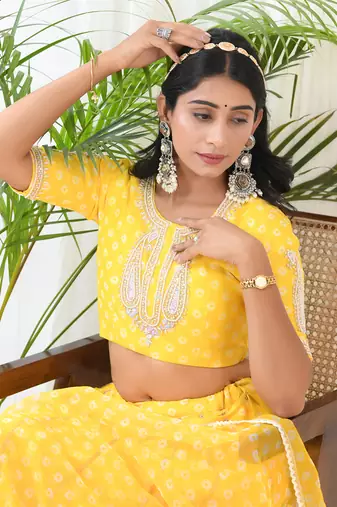 Yellow Chanderi Lehenga Set