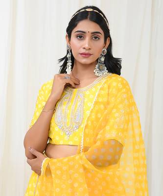 Yellow Chanderi Lehenga Set 4
