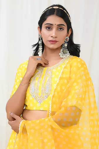 Yellow Chanderi Lehenga Set