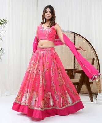 Hot Pink Chanderi Lehenga Set 1