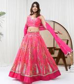 Hot Pink Chanderi Lehenga Set
