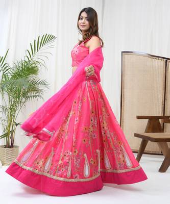 Hot Pink Chanderi Lehenga Set 2