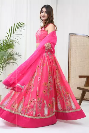 Hot Pink Chanderi Lehenga Set