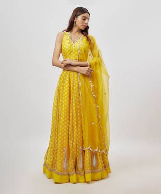 Yellow Chanderi Lehenga Set 1