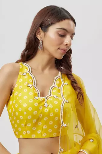 Yellow Chanderi Lehenga Set