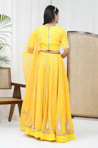 Yellow Chanderi Lehenga Set