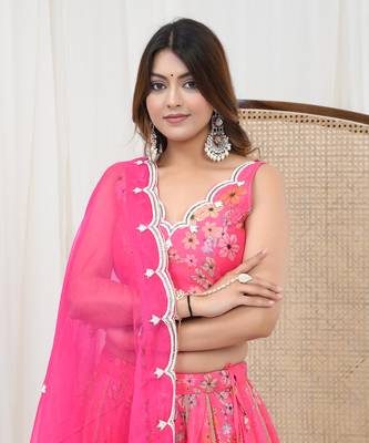 Hot Pink Chanderi Lehenga Set 5