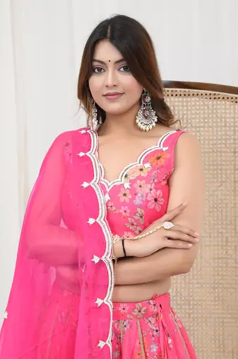 Hot Pink Chanderi Lehenga Set