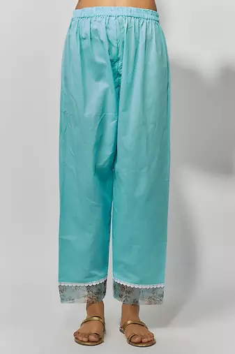 Sea green print chanderi embroidered anarkali set