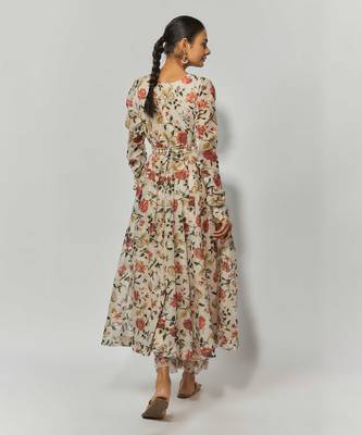 Beige printed chanderi embroidered anarkali set 4