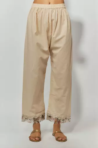 Beige printed chanderi embroidered anarkali set