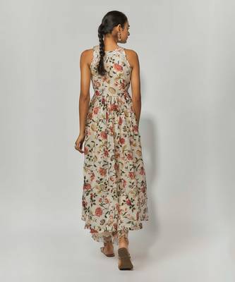 Beige printed chanderi embroidered anarkali set 4