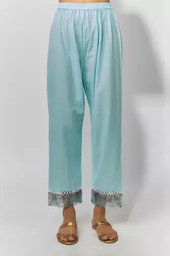 Sea green print chanderi embroidered anarkali set