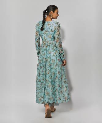 Sea green print chanderi embroidered anarkali set 4