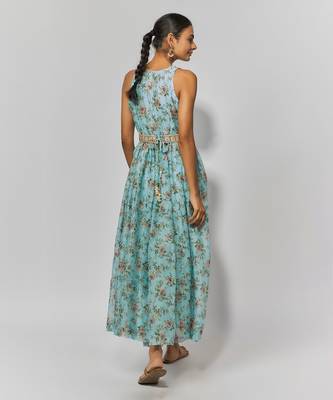 Sea green print chanderi embroidered anarkali set 2