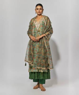 Mint green chanderi kurta set 1