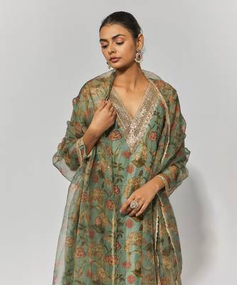 Mint green chanderi kurta set 2