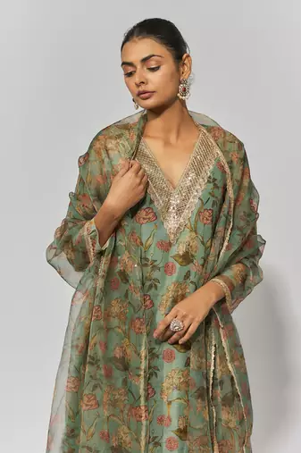 Mint green chanderi kurta set