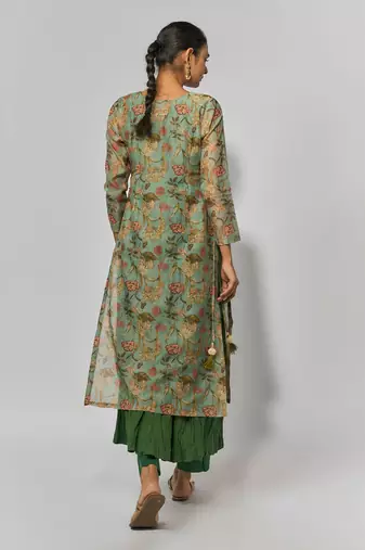 Mint green chanderi kurta set