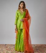 Neon green hand embroidered sharara set