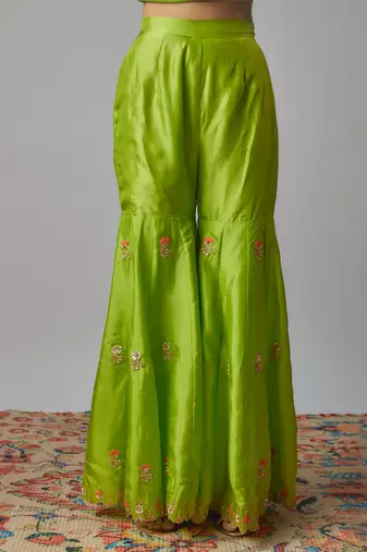 Neon green hand embroidered sharara set