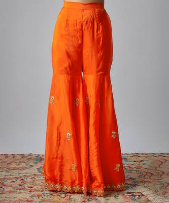 Neon green & orange hand embroidered sharara set 3