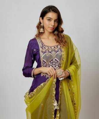 Purple hand embroidered kurta set 2
