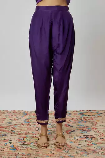 Purple hand embroidered kurta set