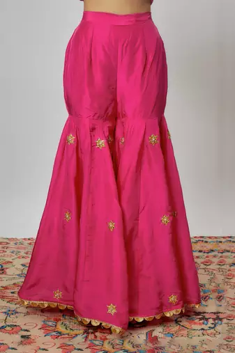 Hot pink hand embroidered sharara set