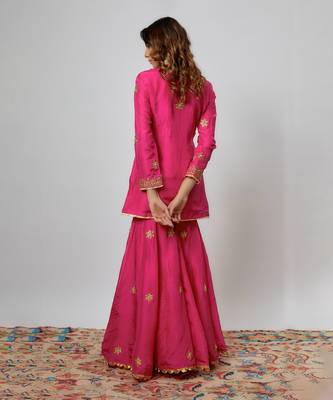 Hot pink hand embroidered sharara set 4
