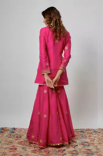 Hot pink hand embroidered sharara set