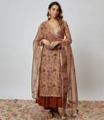 Rust color printed chanderi kurta set