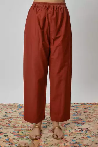 Rust color printed chanderi kurta set