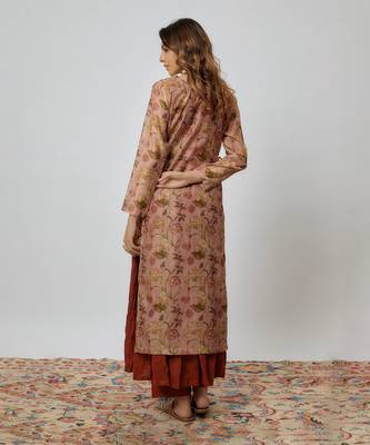 Rust color printed chanderi kurta set 4