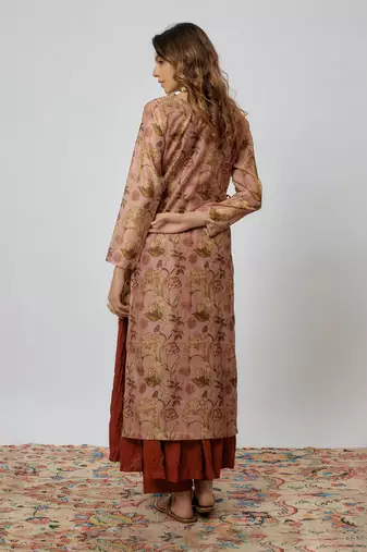 Rust color printed chanderi kurta set