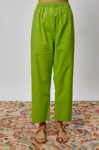 Parrot green printed chanderi kurta set