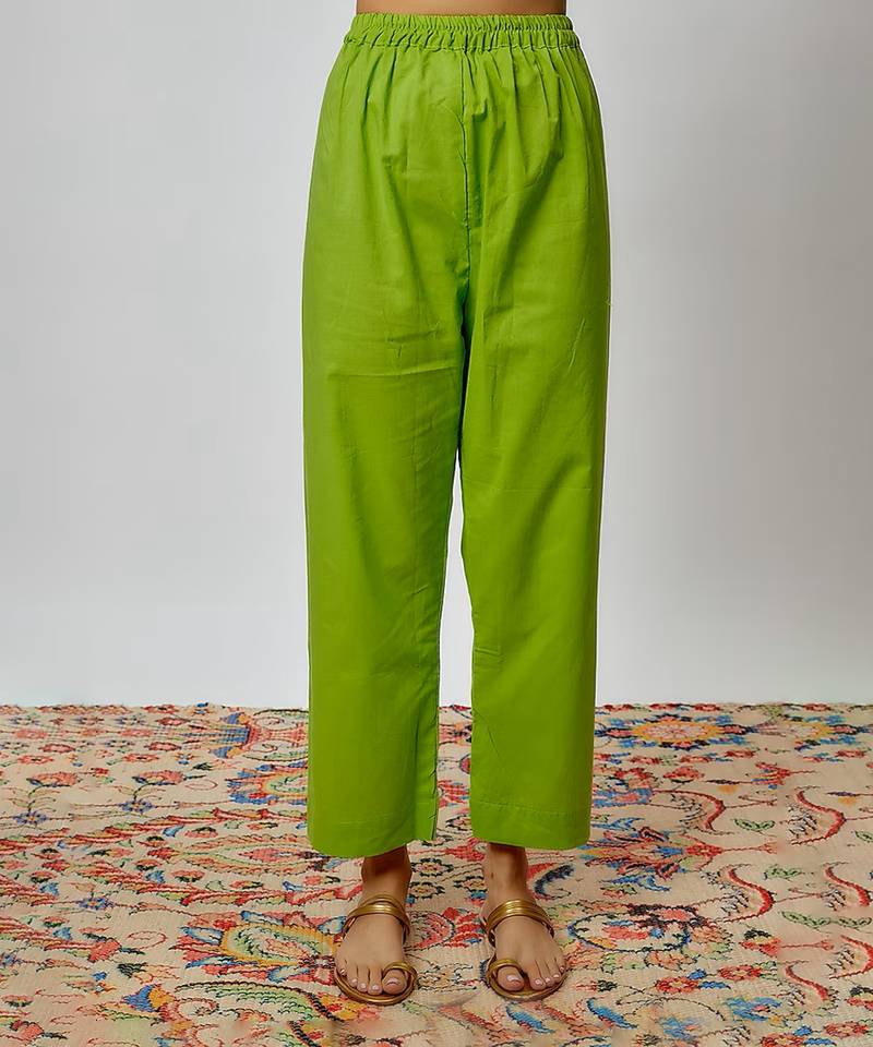 Parrot green printed chanderi kurta set