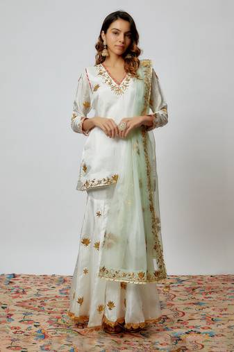 Ivory hand embroidered sharara set