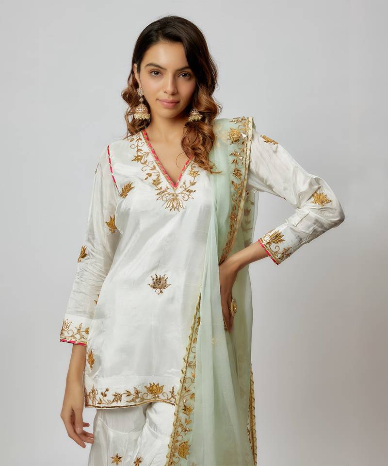 Ivory hand embroidered sharara set