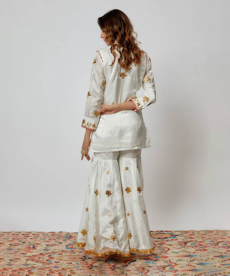 Ivory hand embroidered sharara set