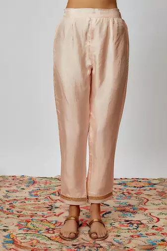 Peach hand embroidered kurta set