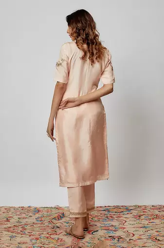 Peach hand embroidered kurta set