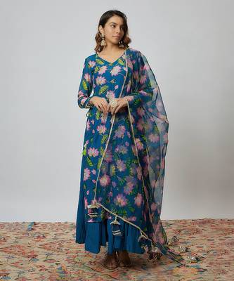 Rama green chanderi kurta set 1