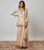 Peach hand embroidered sharara set