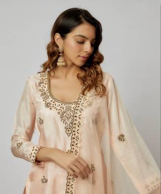 Peach hand embroidered sharara set 2