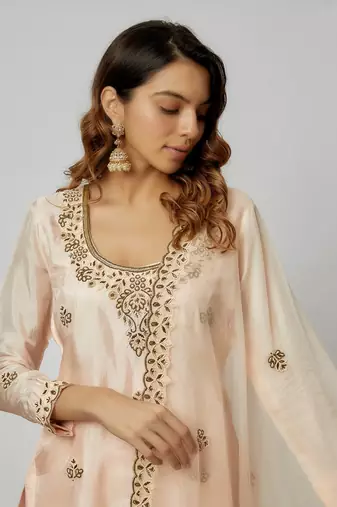 Peach hand embroidered sharara set